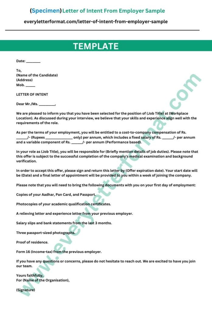 Letter of Intent From Employer Sample