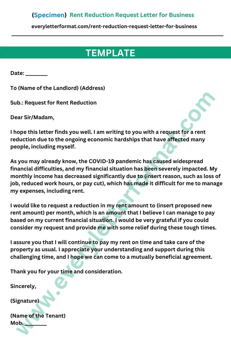 Rent Reduction Request Letter for Business | Everyletterformat.com