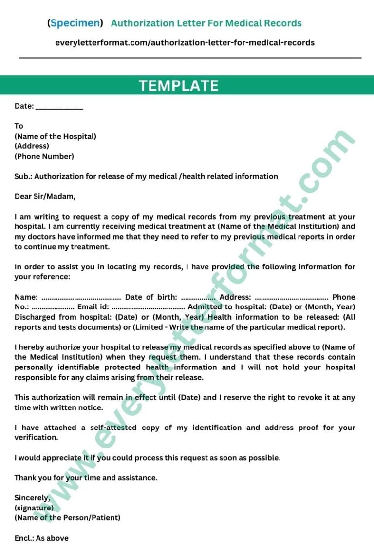 Authorization Letter For Medical Records