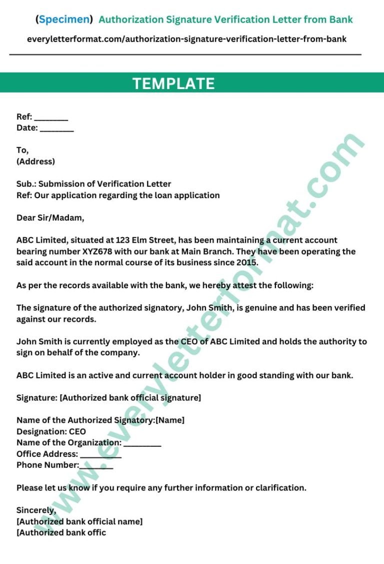 Authorization Signature Verification Letter from Bank
