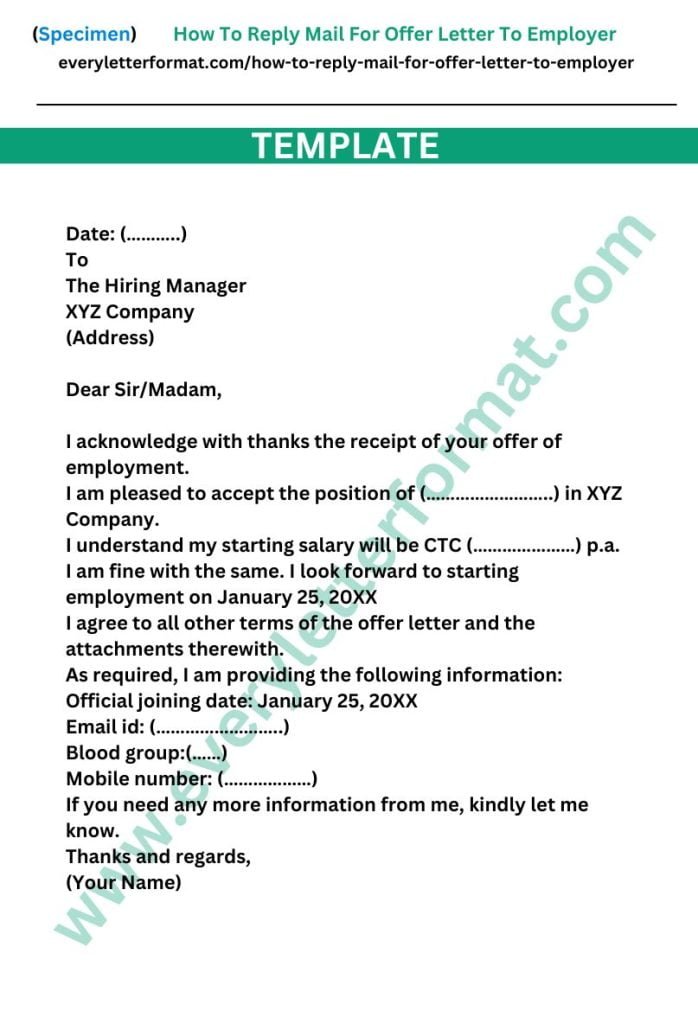 How To Reply Mail For Offer Letter To Employer