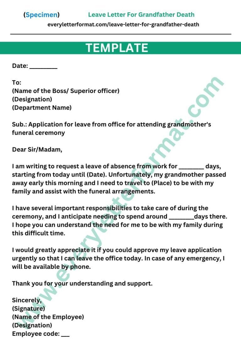 Leave Letter For Grandfather Death