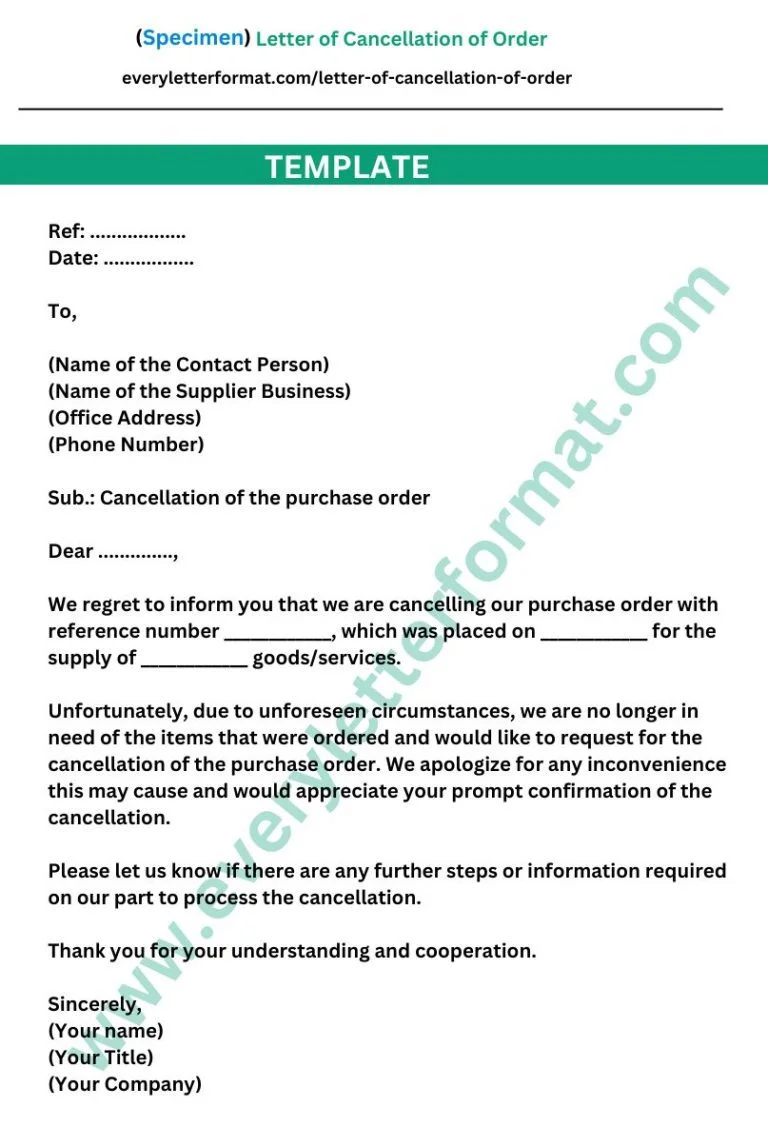 Letter of Cancellation of Order