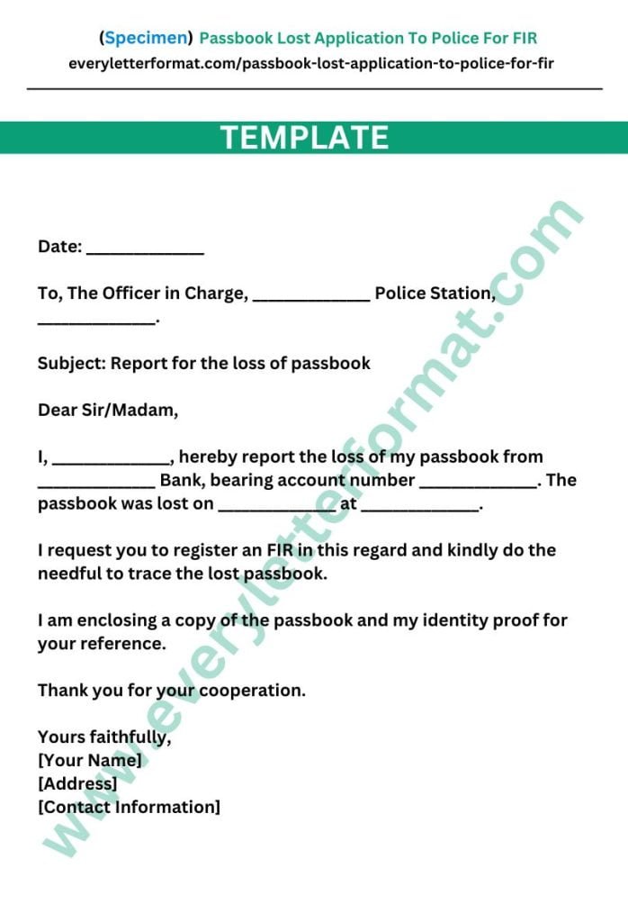 Passbook Lost Application To Police For FIR