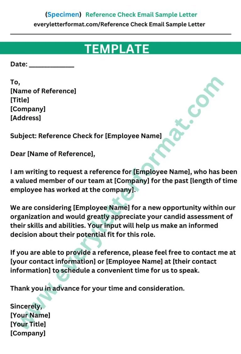 Reference Check Email Sample Letter