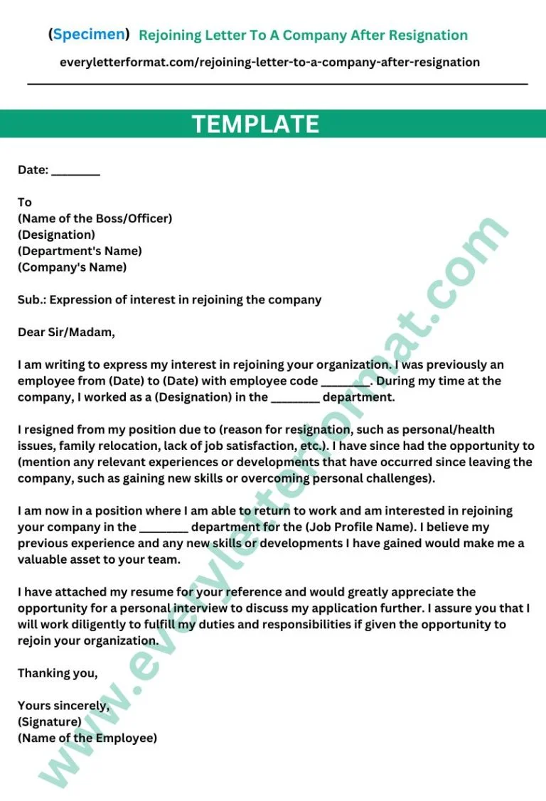 Rejoining Letter To A Company After Resignation