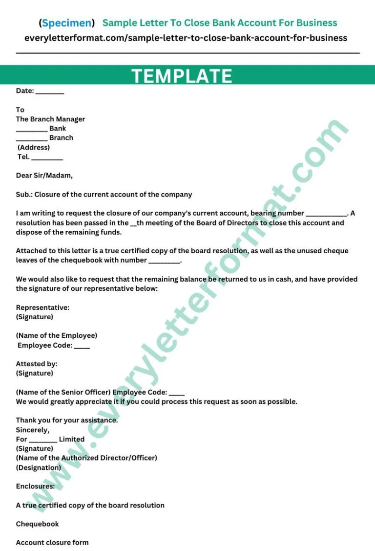Sample Letter To Close Bank Account For Business