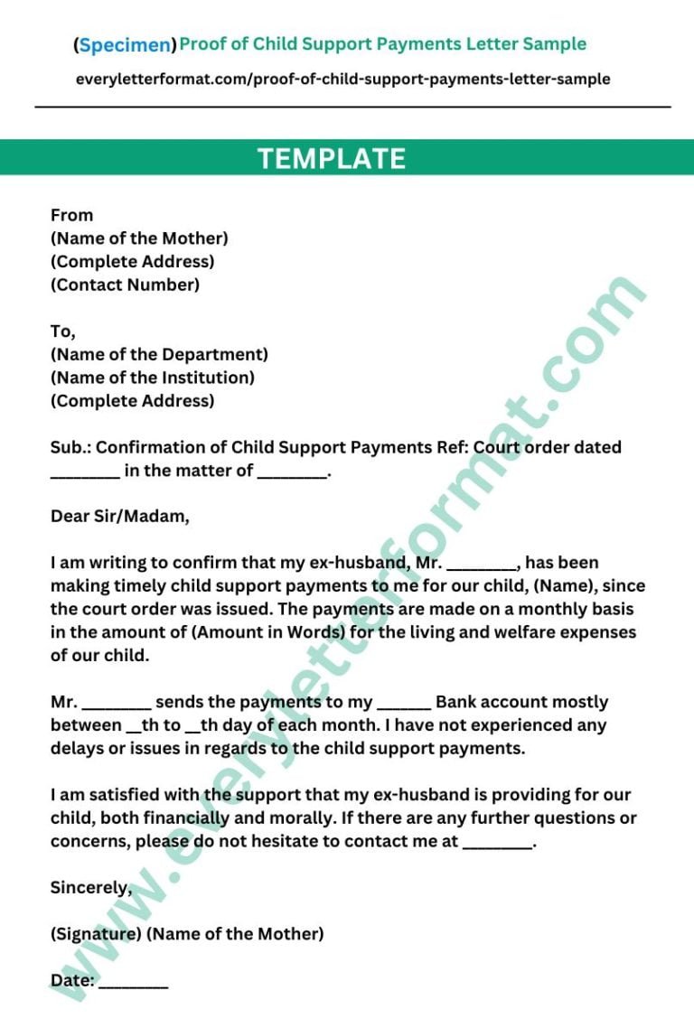 Proof of Child Support Payments Letter Sample