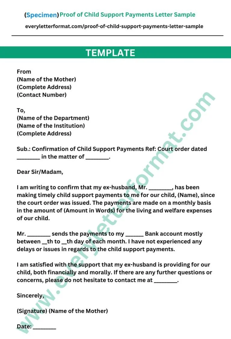Proof of Child Support Payments Letter Sample
