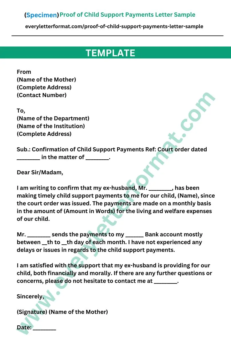 Proof of Child Support Payments Letter Sample | Everyletterformat.com