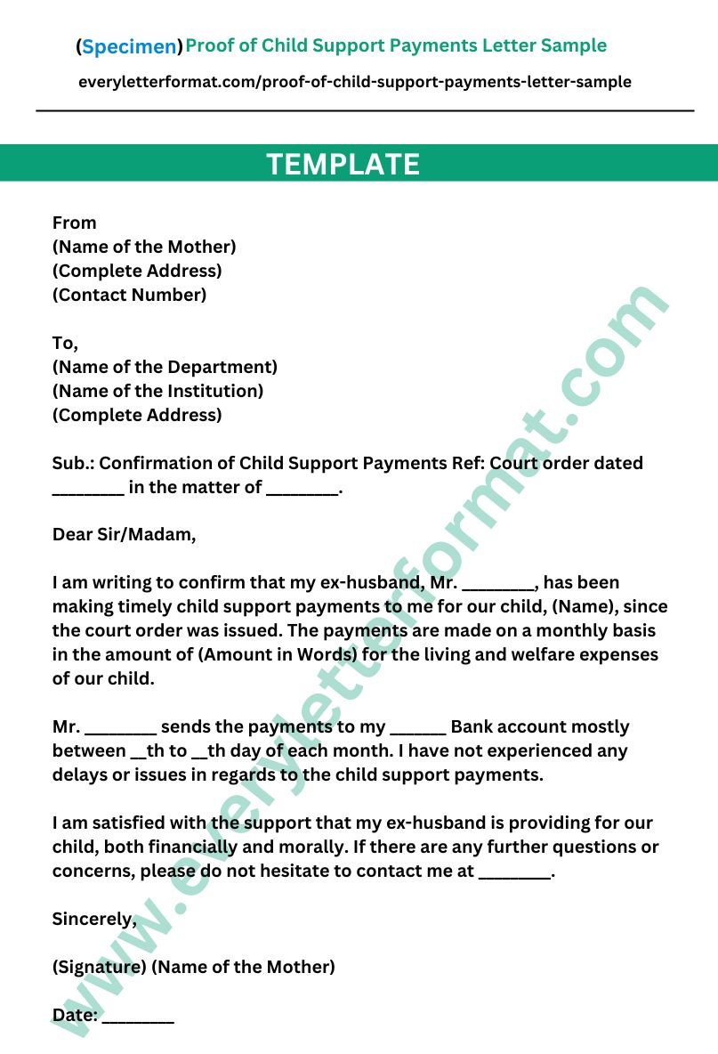 Proof Of Child Support Payments Letter Sample Everyletterformat