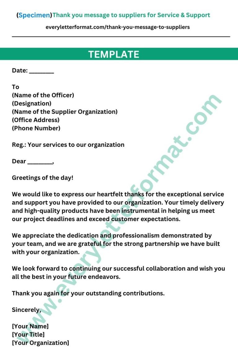 Thank you message to suppliers