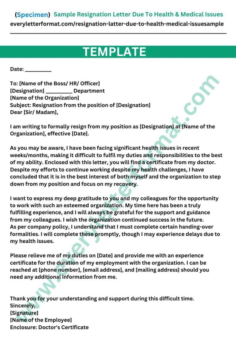 Sample Resignation Letter Due To Health & Medical Issues