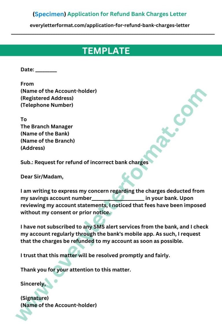 Application for Refund Bank Charges Letter