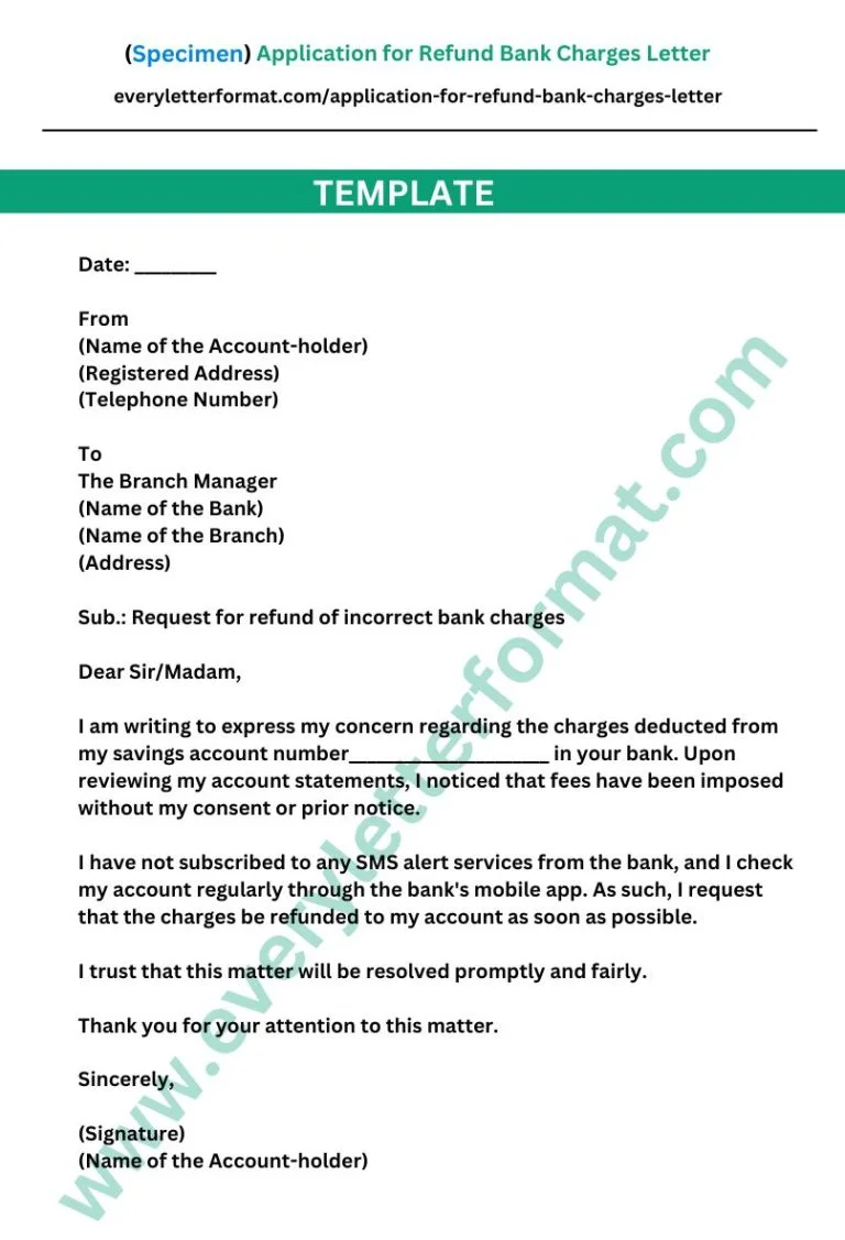 Application for Refund Bank Charges Letter
