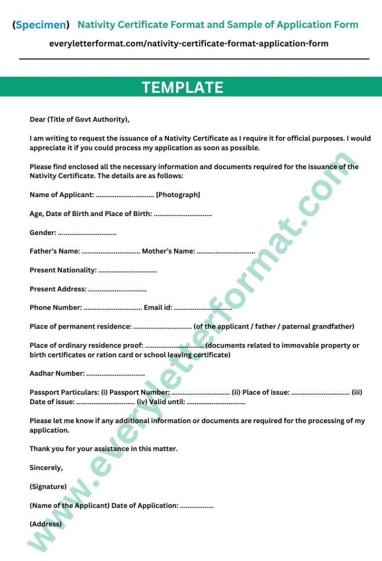 Nativity Certificate Format and Sample of Application Form
