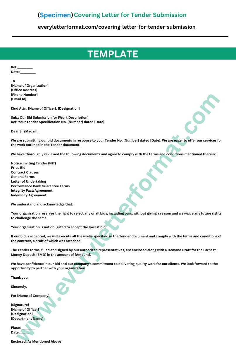 company cover letter for tender submission