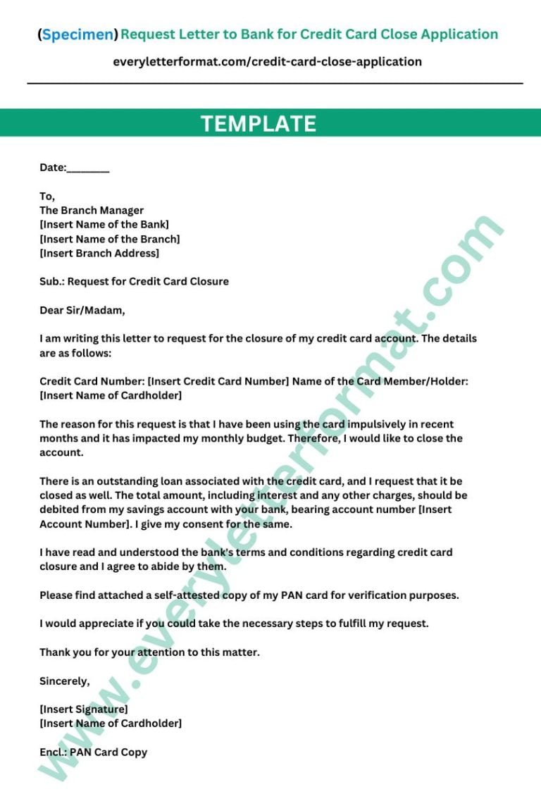 Request Letter to Bank for Credit Card Close Application