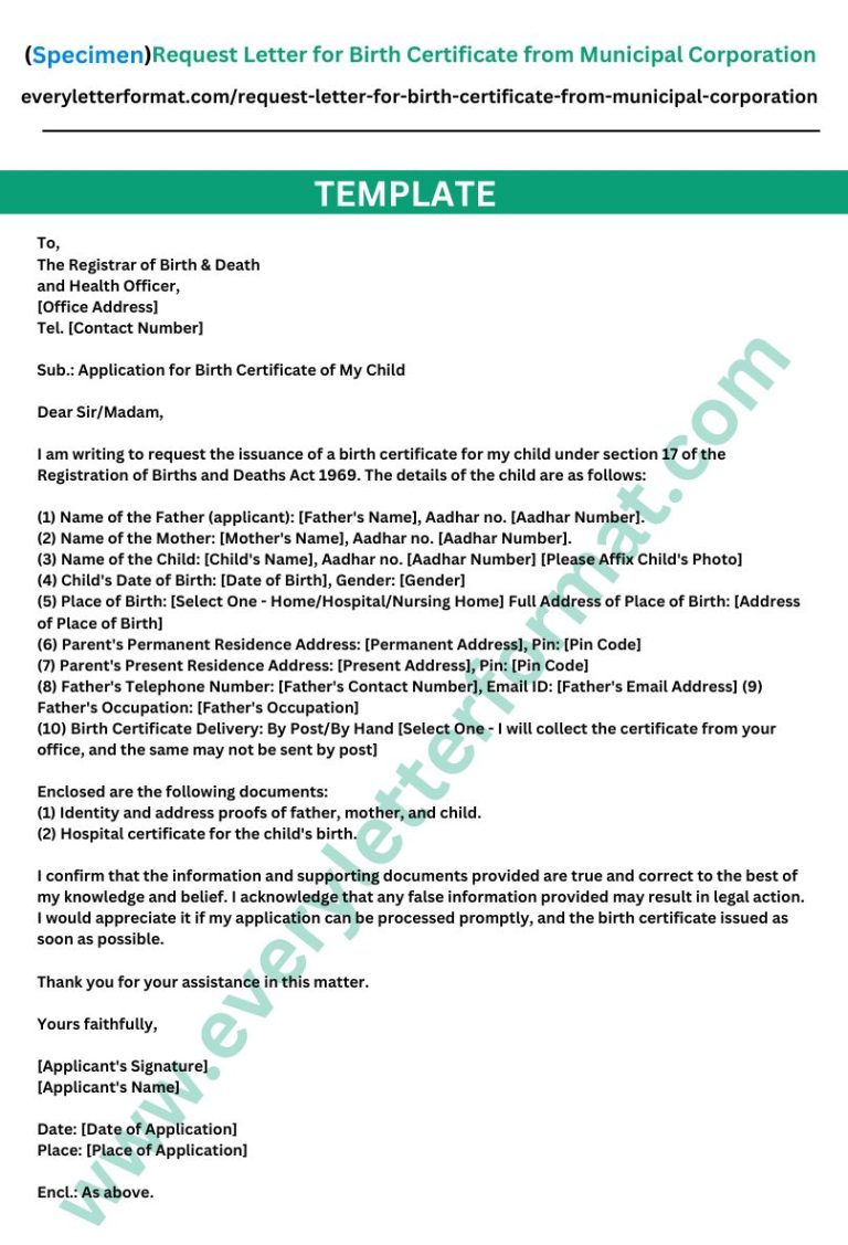 Request Letter for Birth Certificate from Municipal Corporation