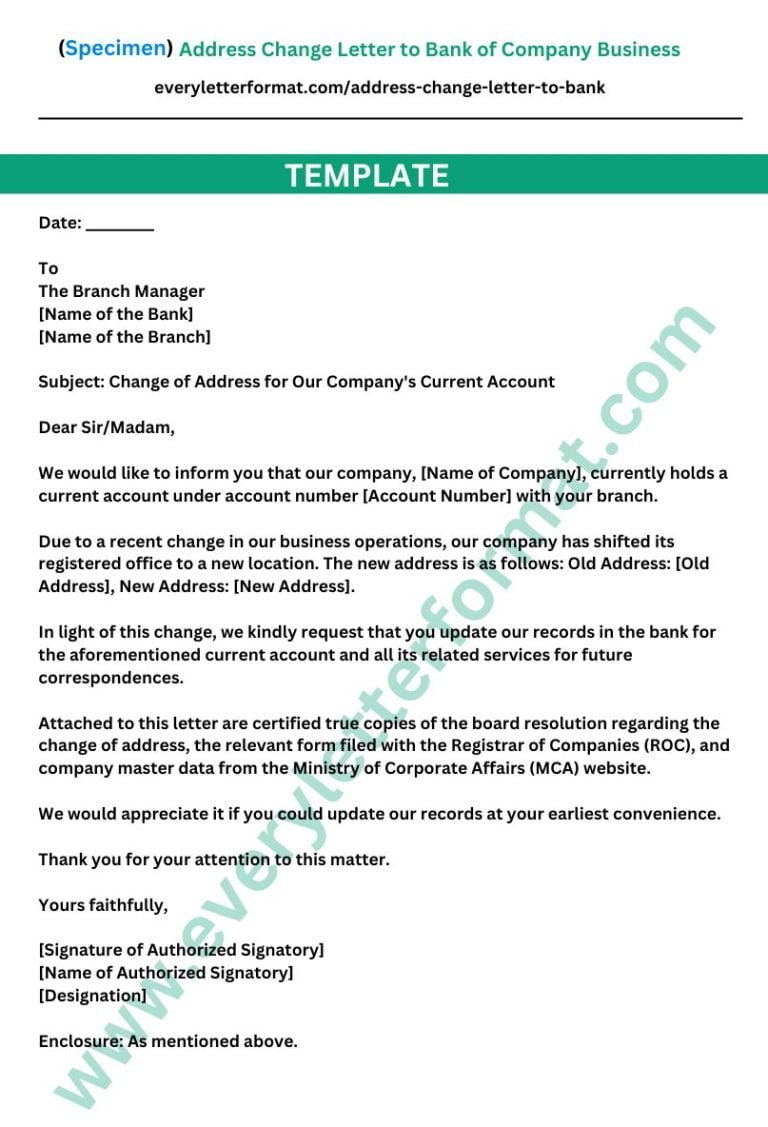 Address Change Letter to Bank of Company Business