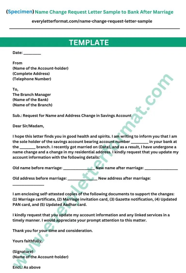 Name Change Request Letter Sample to Bank After Marriage