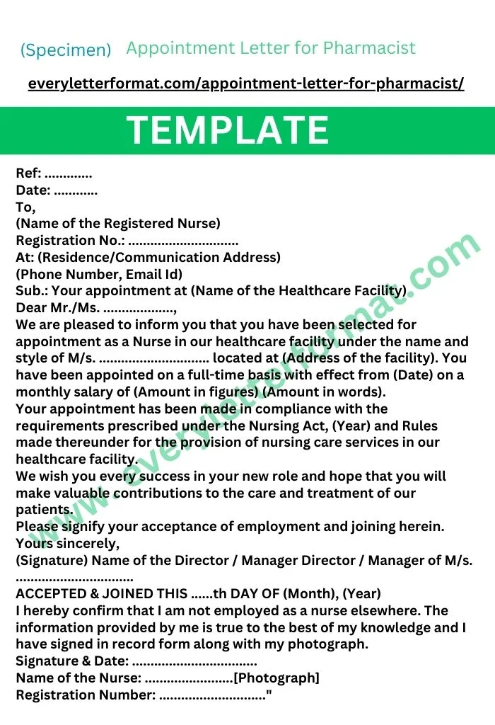 Appointment Letter for Pharmacist