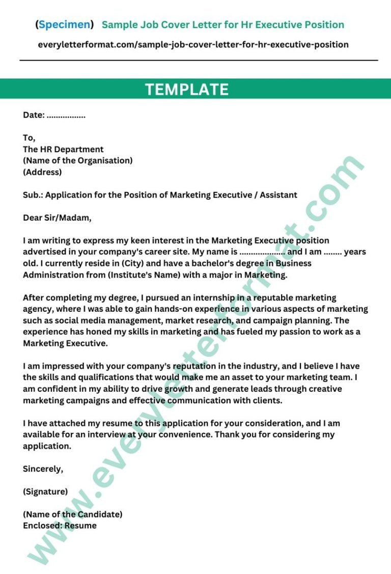 Sample Job Cover Letter for Hr Executive Position