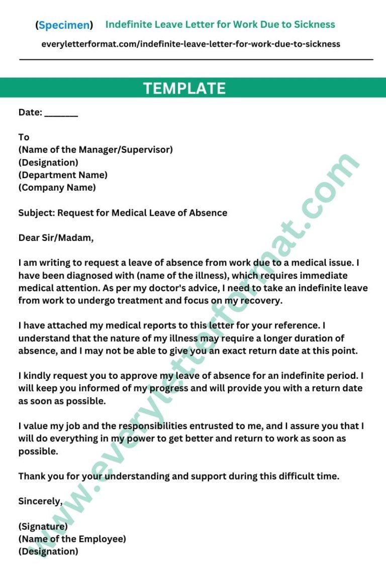 Indefinite Leave Letter  for Work Due to Sickness