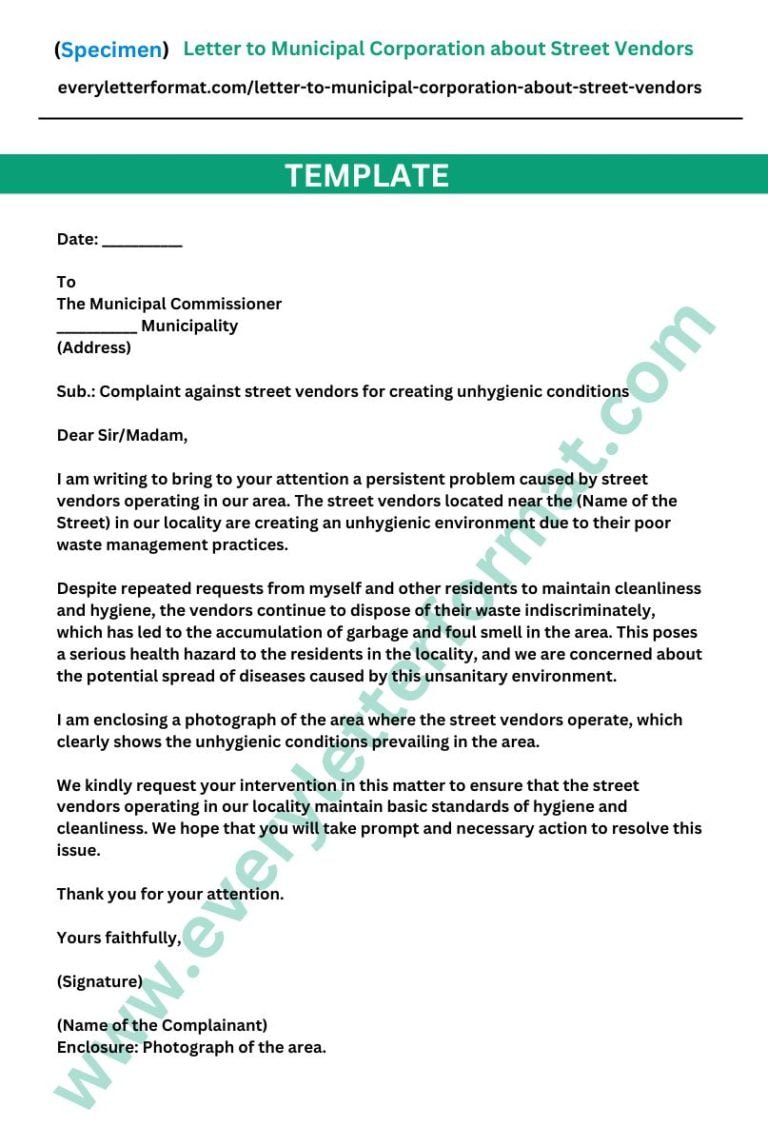 Letter to Municipal Corporation about Street Vendors
