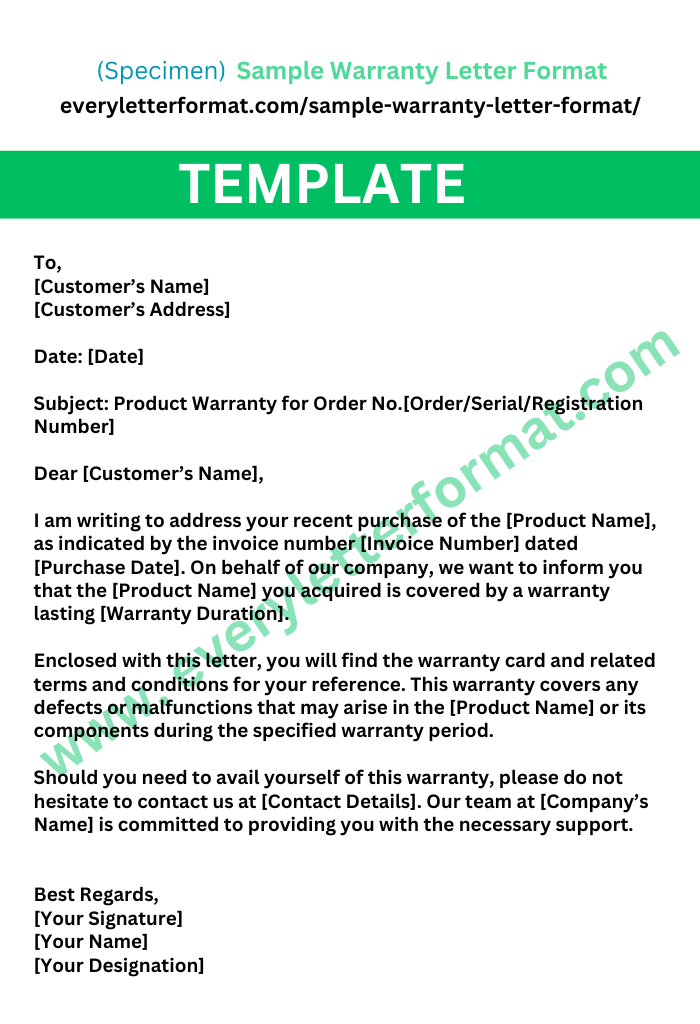 Sample Warranty Letter Format