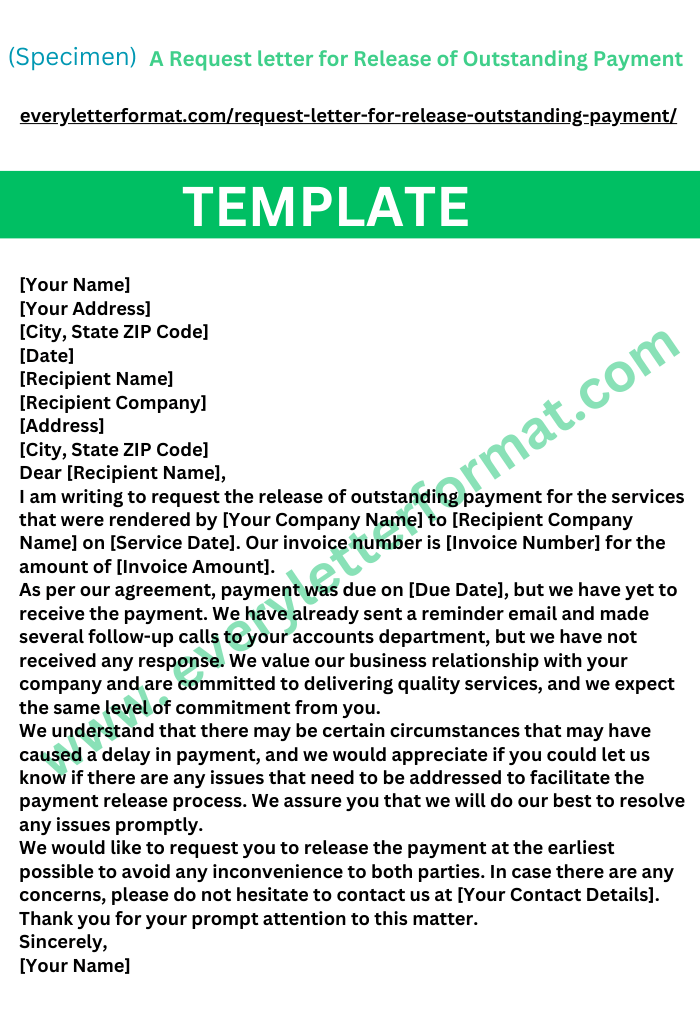 Request letter for Release of Outstanding Payment